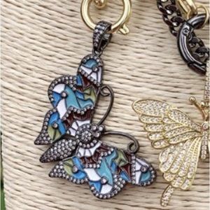New gorgeous butterfly pave paper clip chain necklace